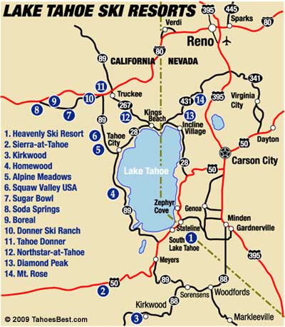 Lake Tahoe Ski Resorts Map